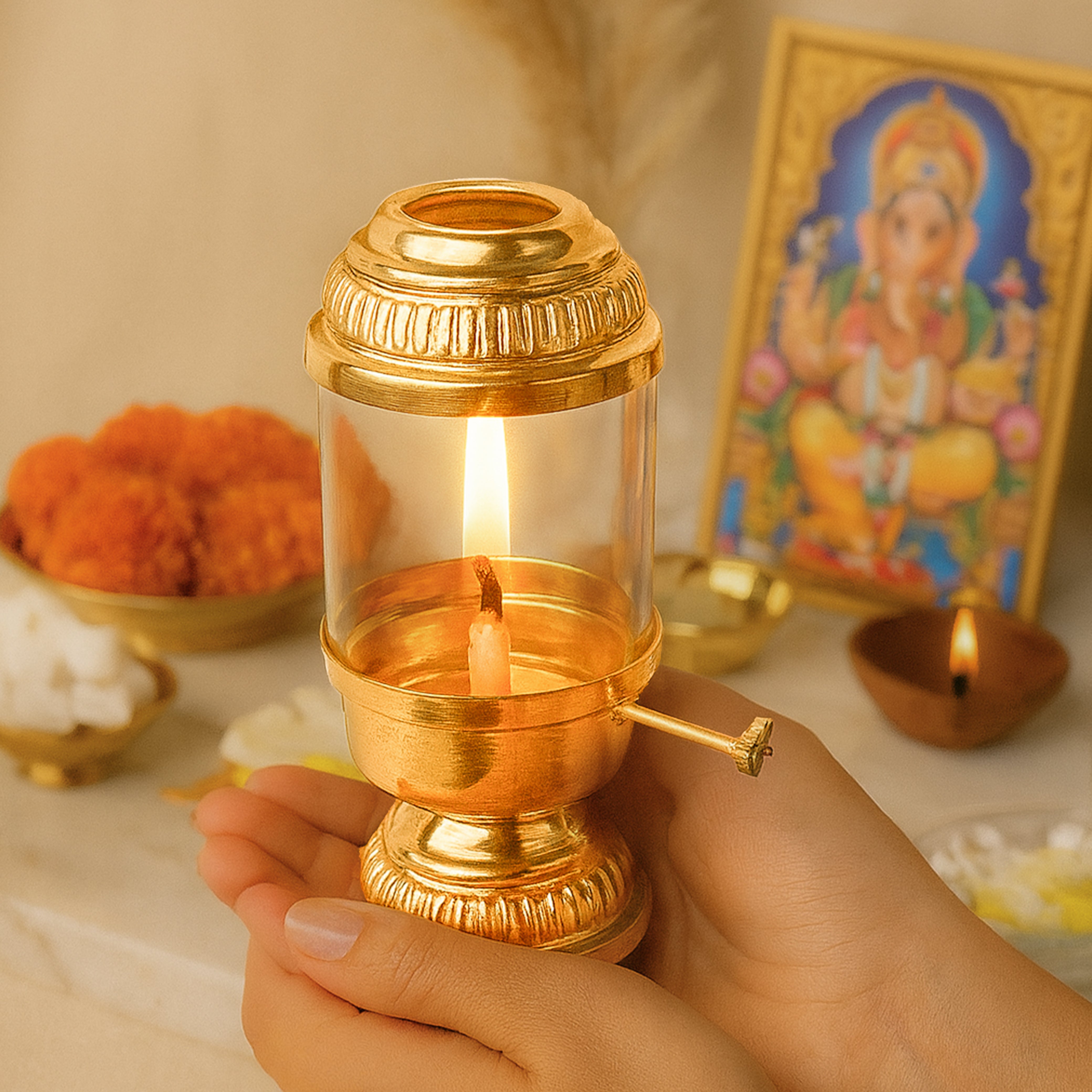 Brass Akhand Diya with cap